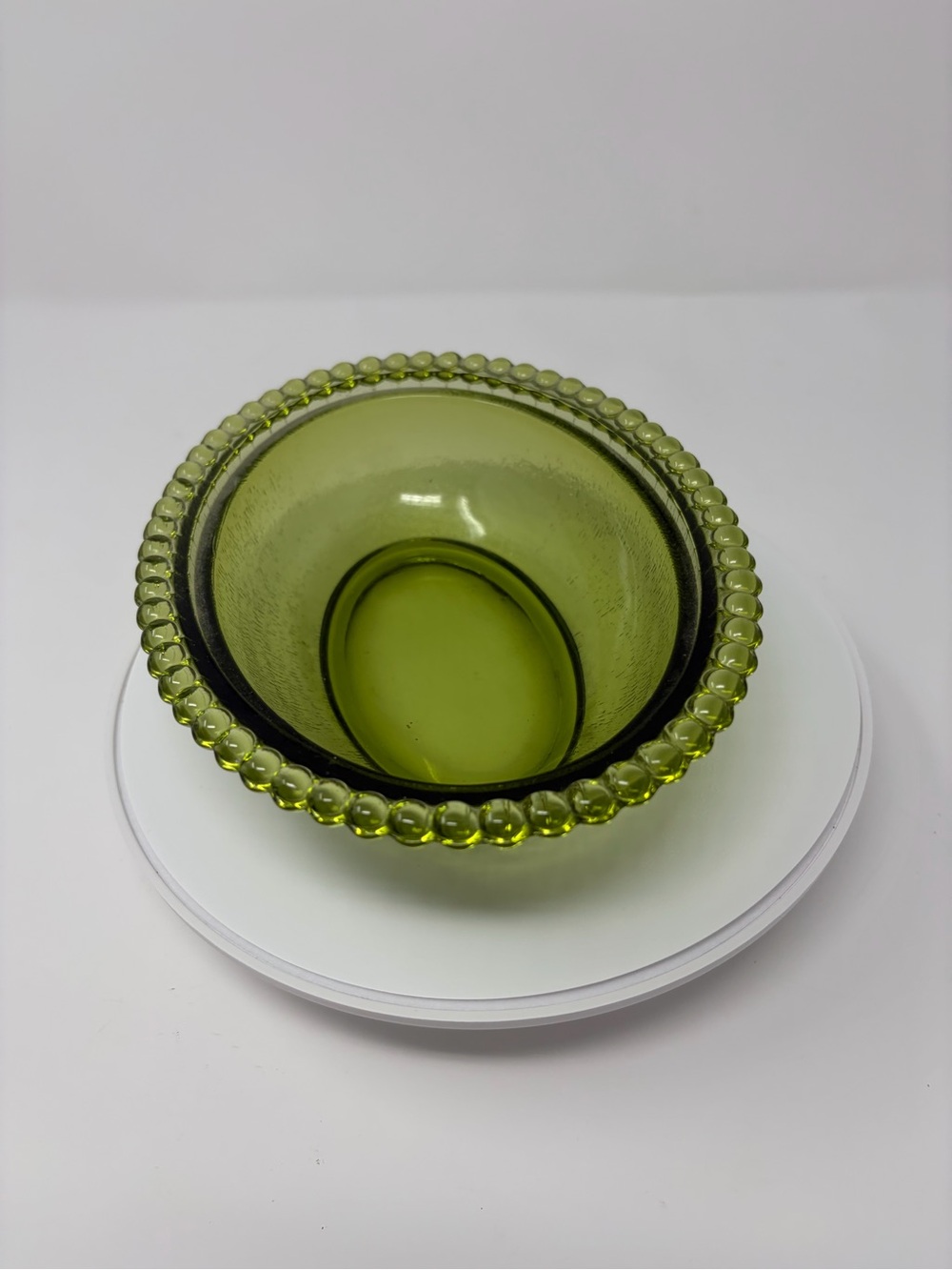 Vintage Indiana Olive Green Hen On Nest Glass Covered Candy Dish 7" BOTTOM ONLY